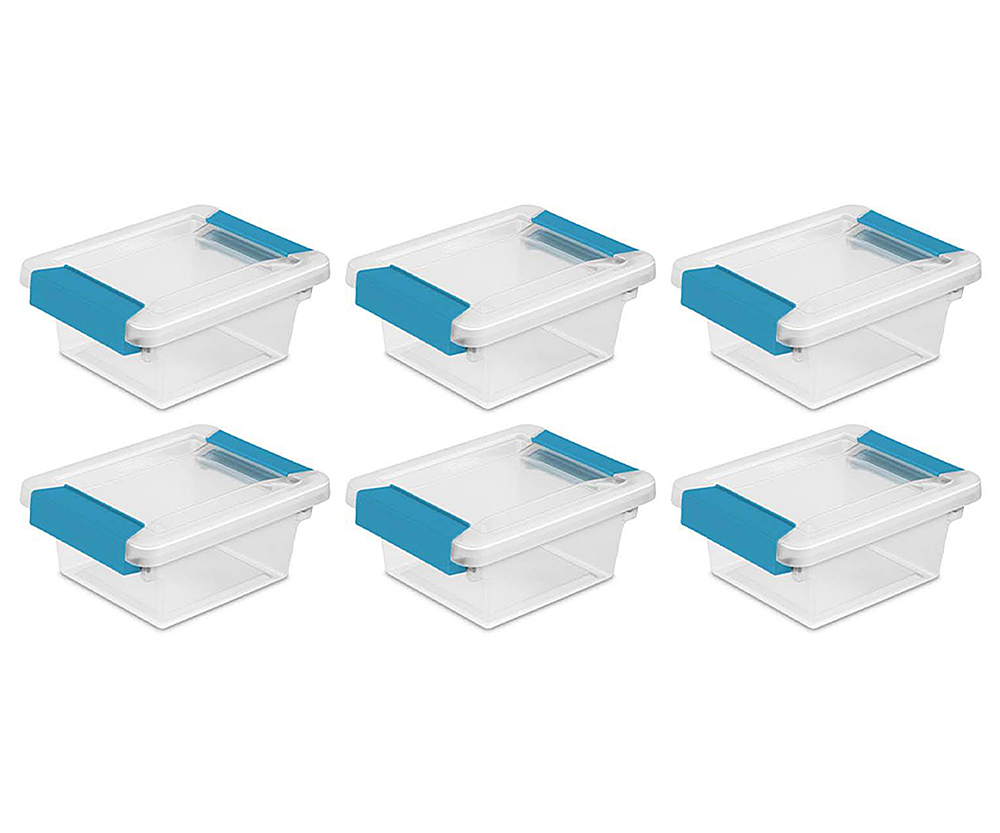 Sterilite Mini Plastic Container with Latches (6 Pack) Clear/ Aquarium Blue 6 x 19698606 -