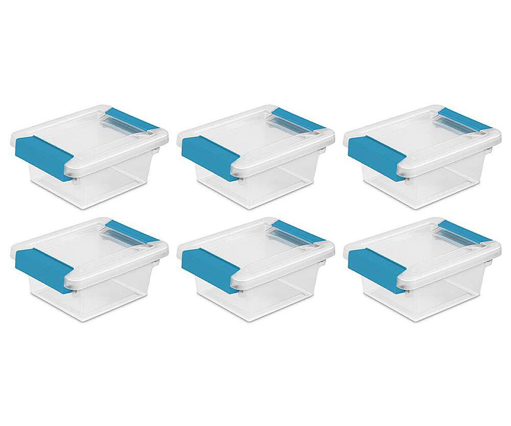 Alt View 12. Sterilite - Mini Plastic Storage Container with Latches (6 Pack) - Clear/Aquarium Blue.