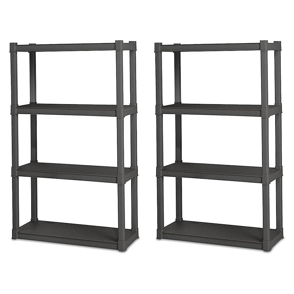 Front. Sterilite - Durable Solid Gray Surface Shelving Unit, 2 Pack.