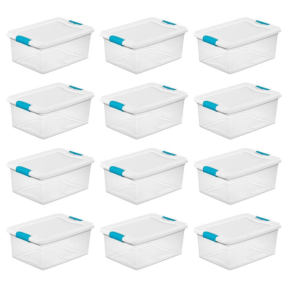Front. Sterilite - Clear Plastic Stackable Storage Tote Container (12 Pack).