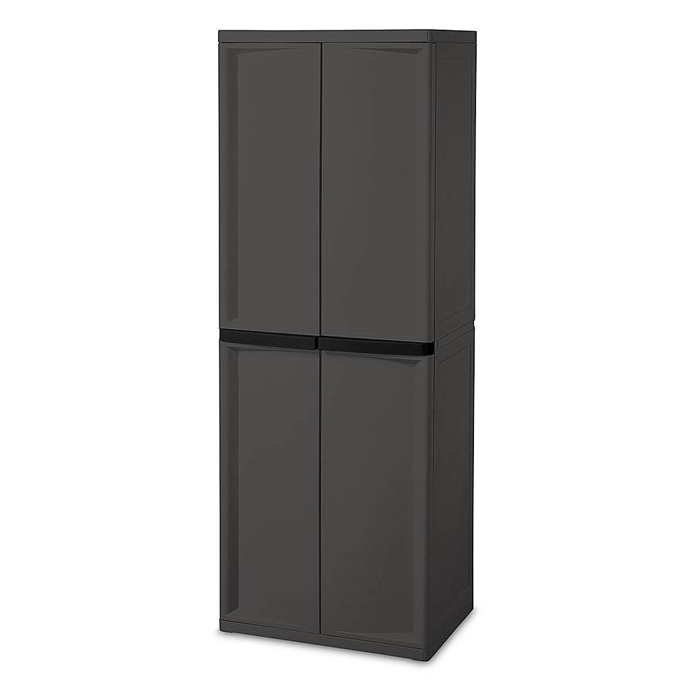 Front. Sterilite - Adjustable Storage Cabinet With Doors - Gray.