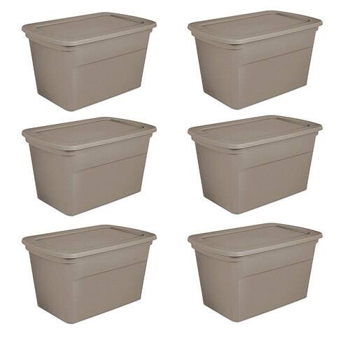 Sterilite - Plastic Stackable Storage Tote Container Box (6 Pack) - Taupe