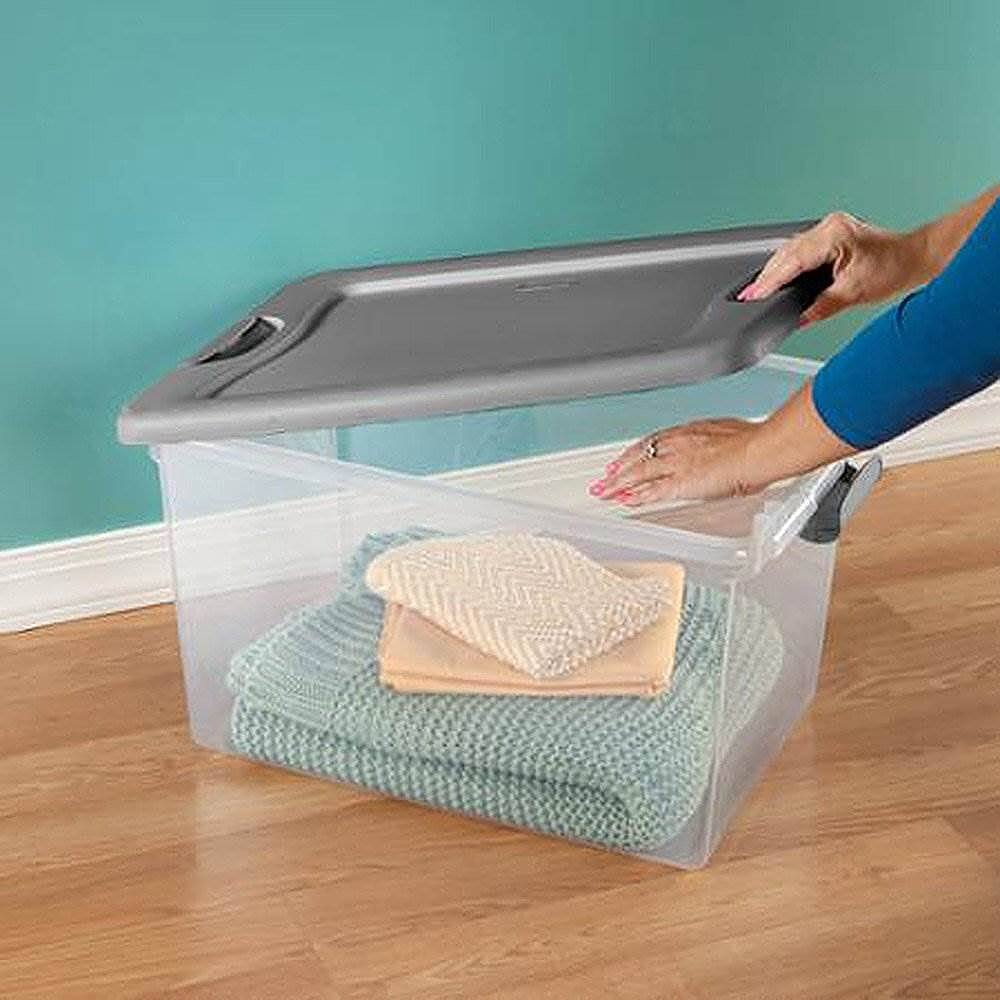 Sterilite 64 Quart Clear Plastic Storage Boxes Bins Totes w/ Latches (6