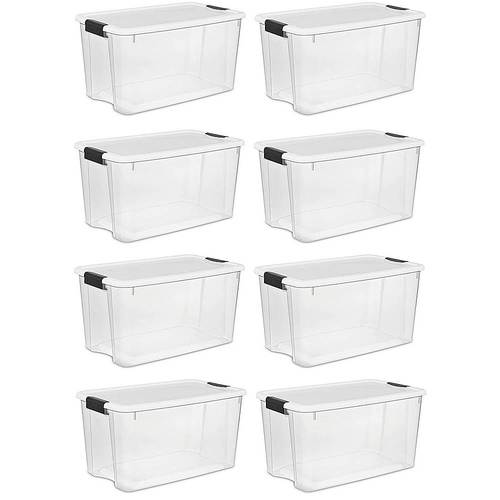 Sterilite - Ultra Latch Storage Box with White Lid & Clear Base (8 Pack)