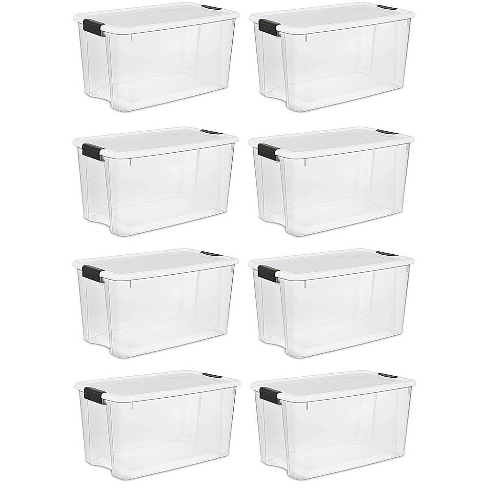 Front. Sterilite - Ultra Latch Storage Box (8 Pack) - Clear/White.