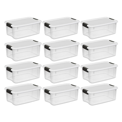Sterilite - Ultra Latch Storage Box with White Lid & Clear Base,12 Pack