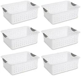 Sterilite - Medium Ultra Plastic Storage Organizer Basket, (6 Pack)