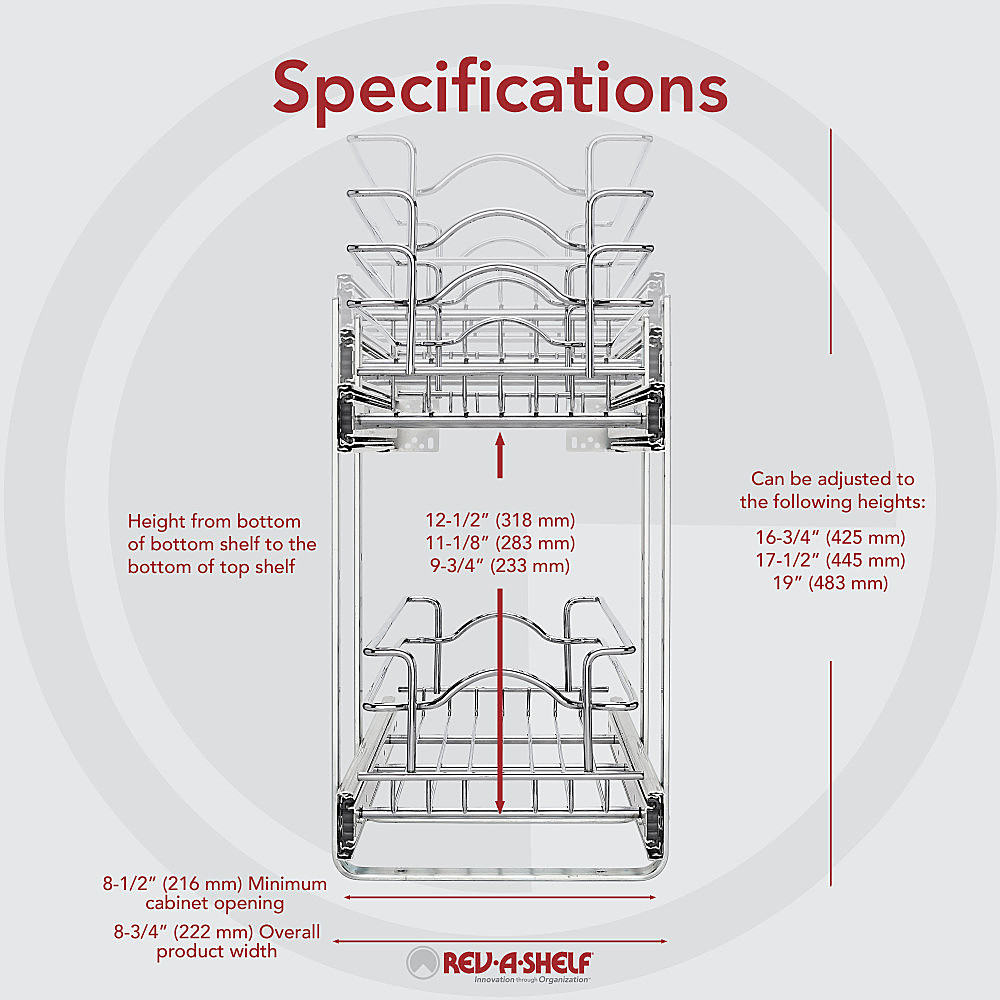 Rev-A-Shelf 5wb2-0922cr-1 9 x 22 2-Tier Cabinet Pull Out Wire Basket, Chrome