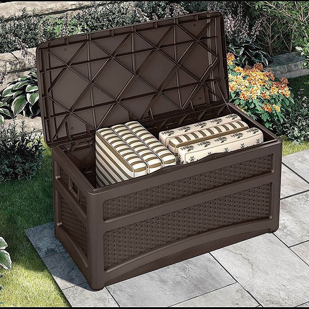 Outdoor Patio Furniture Garden Storage Bench Suncast DBW7000 Resin Wicker Bin for sale online 