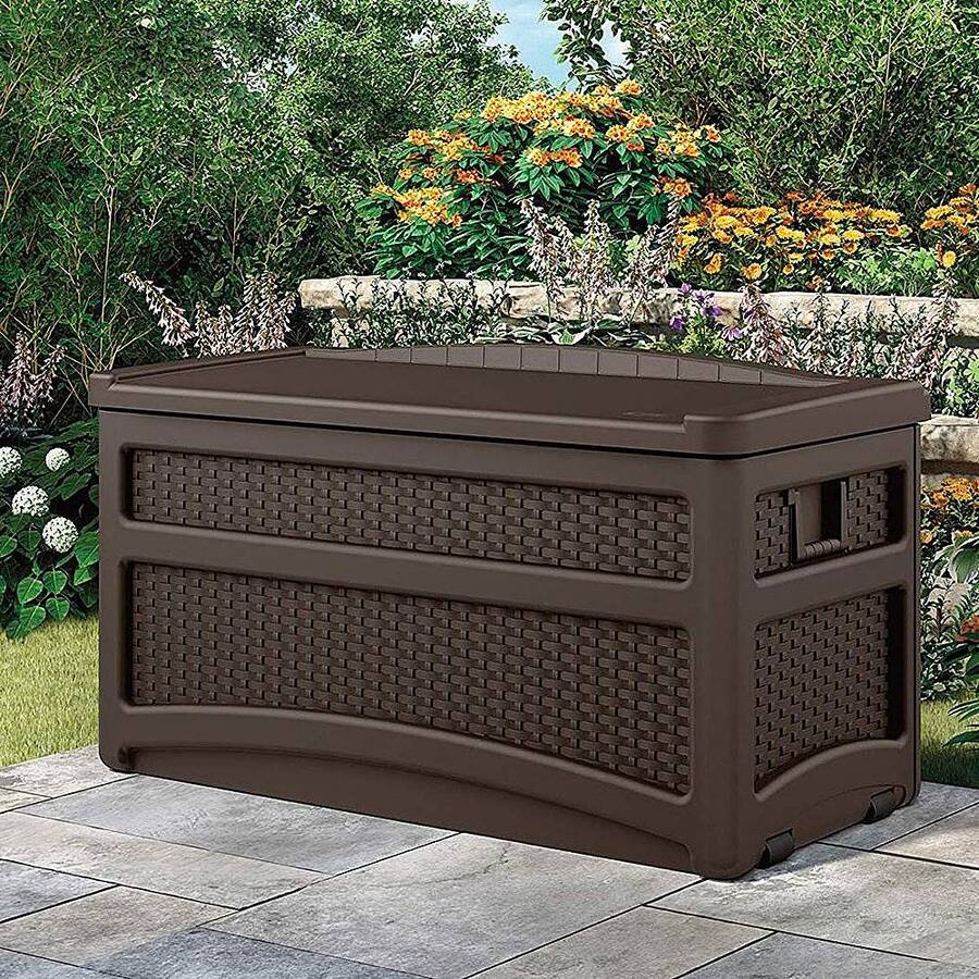 Outside Chest Suncast Outdoor Garden Patio Storage Chest with Handles and Seat Java ...