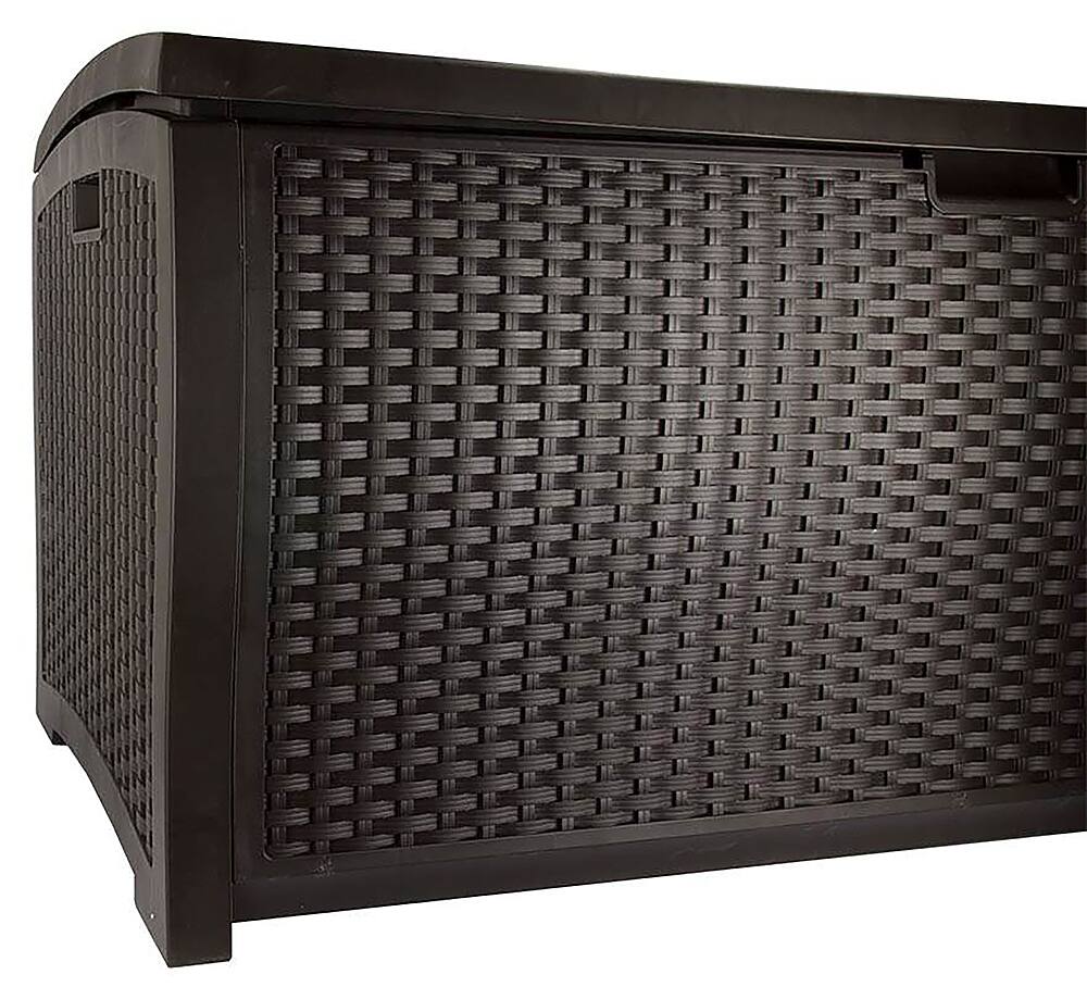 Front. Suncast - Backyard Patio Garden Garage Home Wicker Resin Pool Box - Mocha.