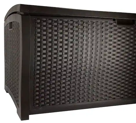 Front. Suncast - Backyard Patio Garden Garage Home Wicker Resin Pool Box - Mocha.