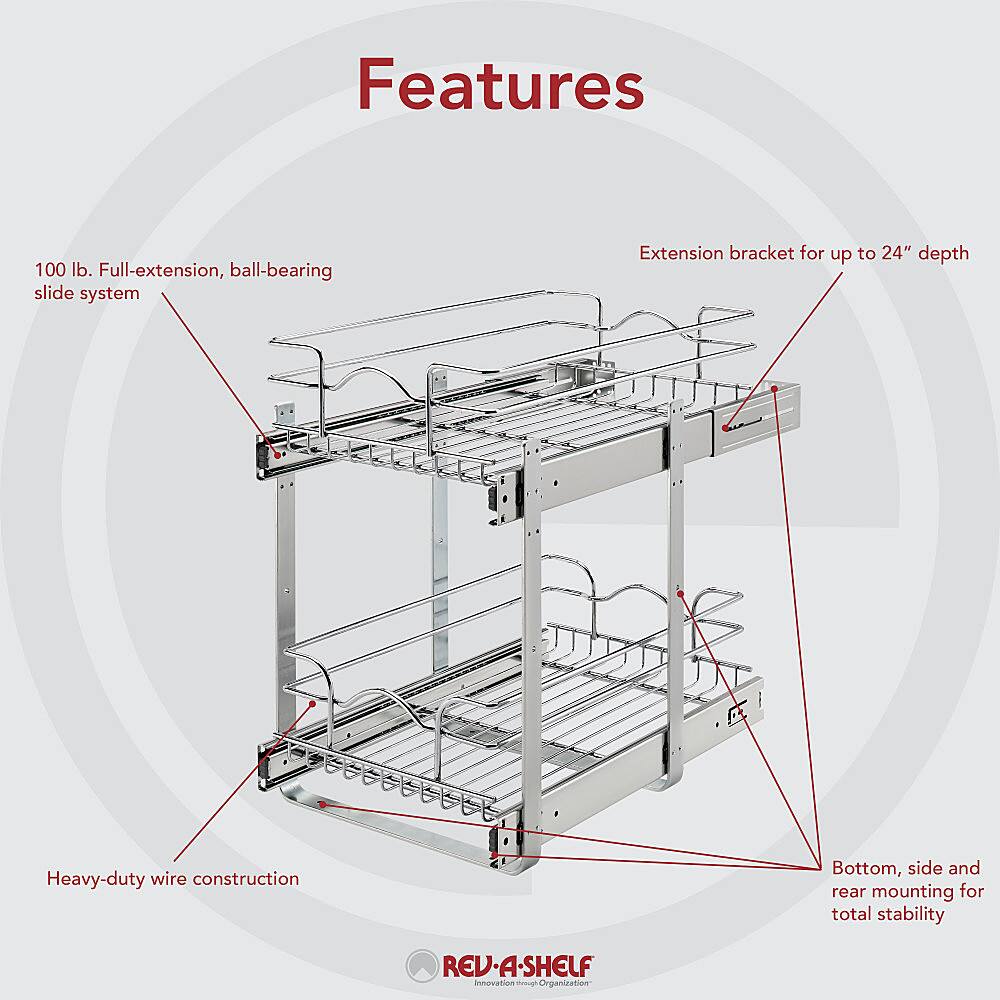 Alt View 15. Rev-A-Shelf - Two-Tier Kitchen Storage Wire Basket - Chrome.
