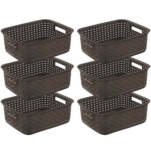 Sterilite - Decorative Wicker-Style Short Weave Basket (6 Pack) - Espresso