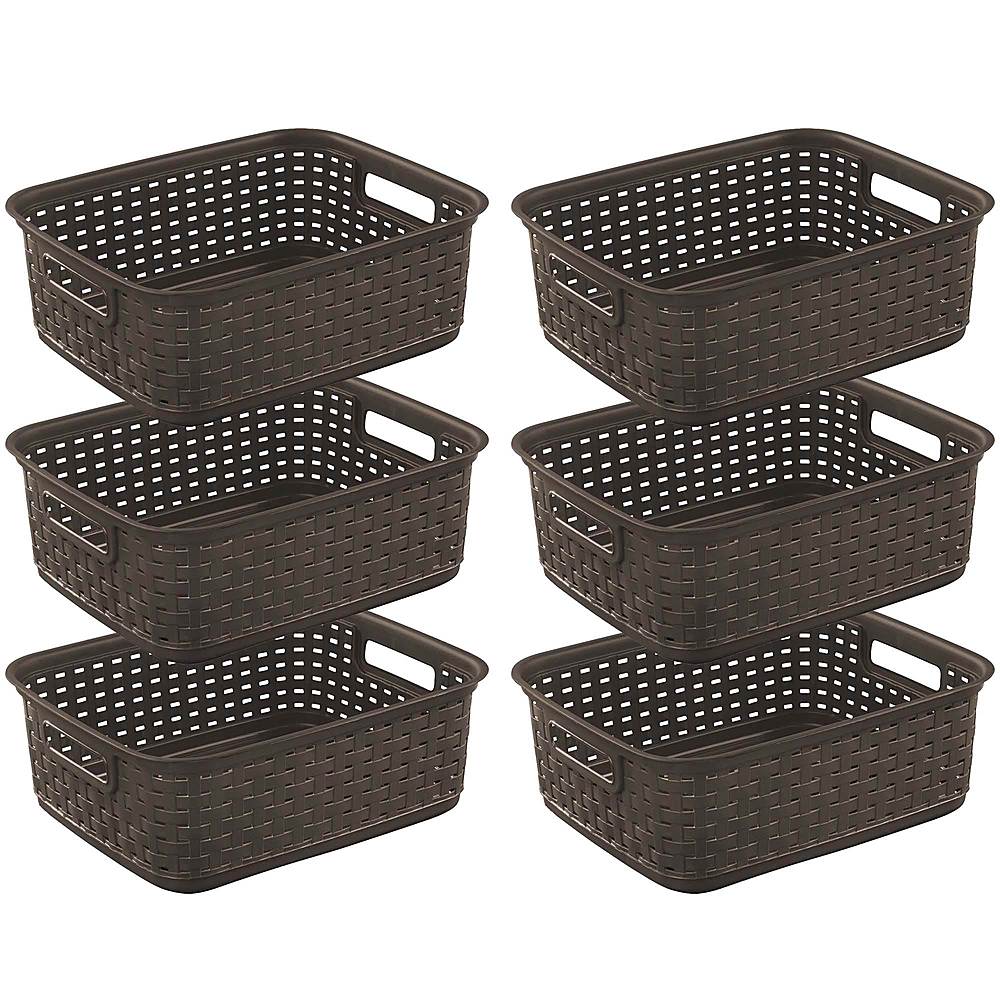 Sterilite - Decorative Wicker-Style Short Weave Basket (6 Pack) - Espresso