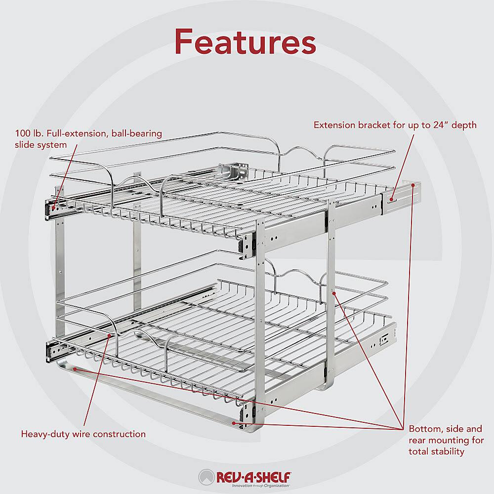 Alt View 15. Rev-A-Shelf - Two-Tier Kitchen Storage Wire Basket - Chrome.