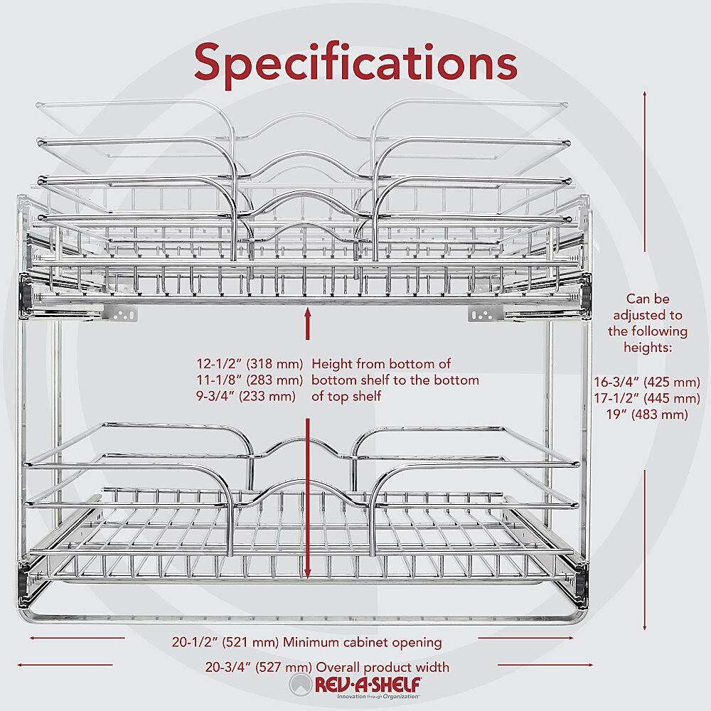 Alt View 16. Rev-A-Shelf - Two-Tier Kitchen Storage Wire Basket - Chrome.