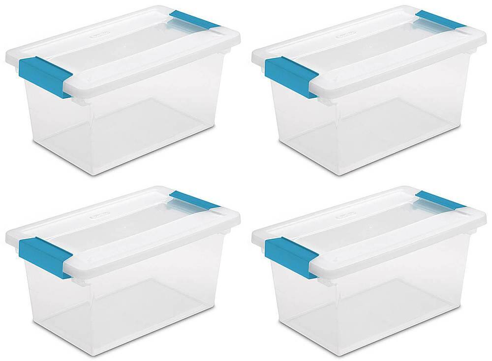 Front. Sterilite - Medium Clip Box Clear Storage Tote Container with Lid.
