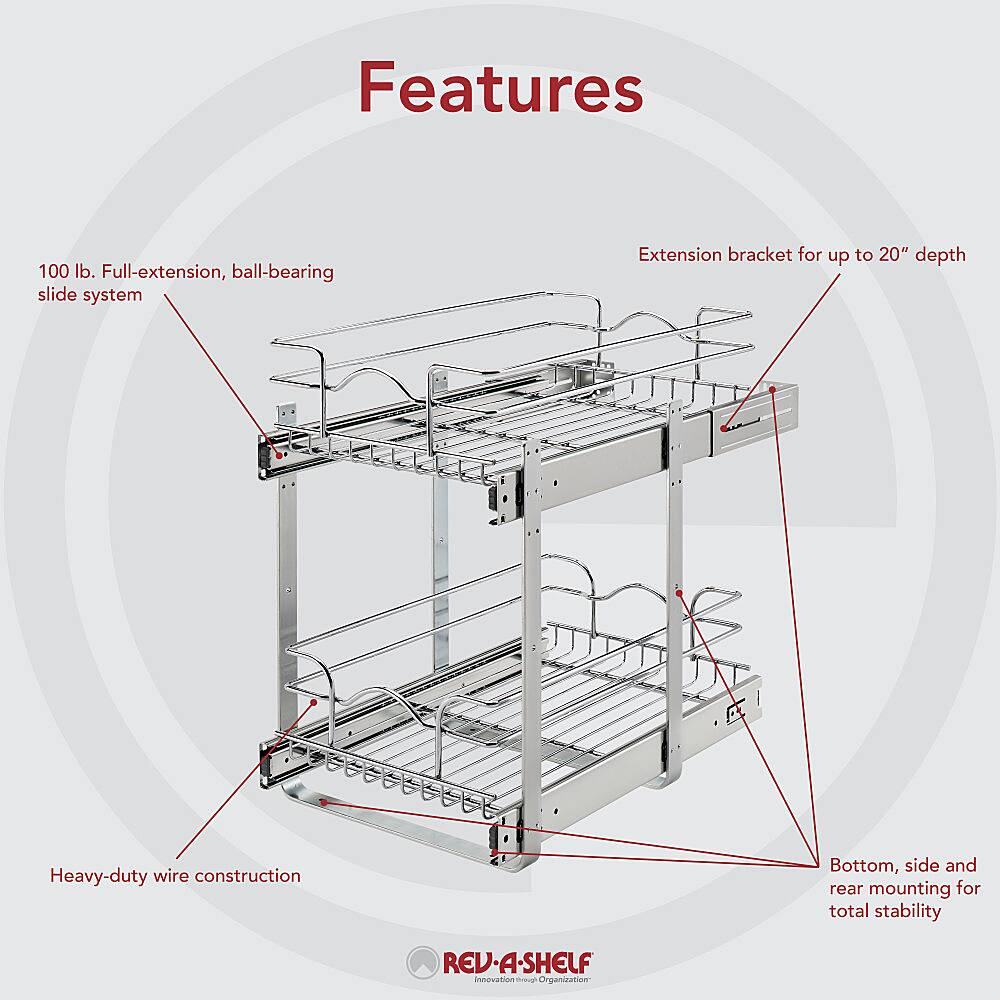 Alt View 14. Rev-A-Shelf - Two-Tier Kitchen Storage Wire Basket - Chrome.