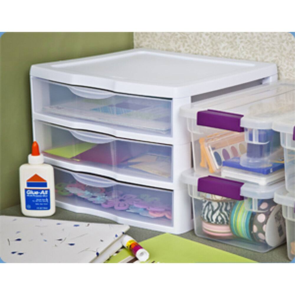 Alt View 14. Sterilite - Clear Plastic Stackable Small 3-Drawer Storage System (3 Pack).