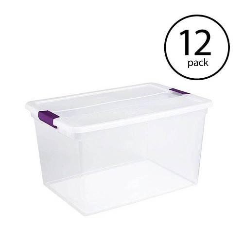 Sterilite - Clear Plastic Latching Handle Storage Container Tote, 12 Pack