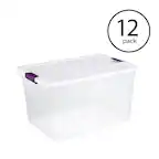 Front. Sterilite - Clear Plastic Latching Handle Storage Container Tote, 12 Pack.