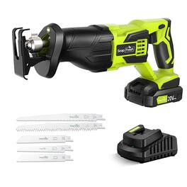 SnapFresh - 20V Cordless Reciprocating Saw with Variable Speed and Tool-Free Blade Change, 2.0Ah Battery & Fast Charger In - Green