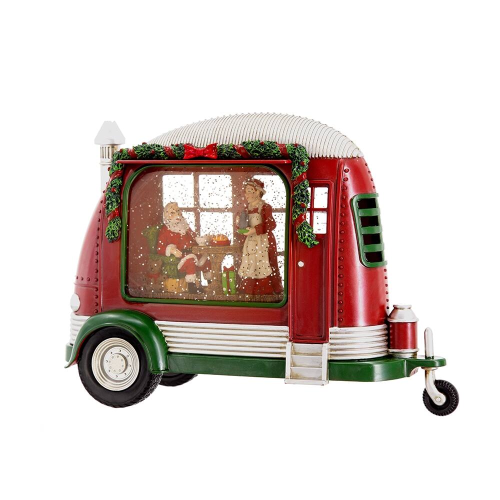 Alt View 6. Ecooso - 11.3x4.4x8 Inch Resin Camper with Santa Tea Time Scene, LED Lights, Water Spinning Effect, Christmas Decoration Gift - Red.