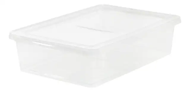 Front. IRIS USA - IRIS USA Plastic Storage Bin Tote Organizing Container with Latching Lid, Shoe Box, Clear.
