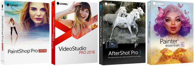 - PaintShop Pro 2018
- VideoStudio Pro 2018
- AfterShot Pro 3
- Painter essentials 6