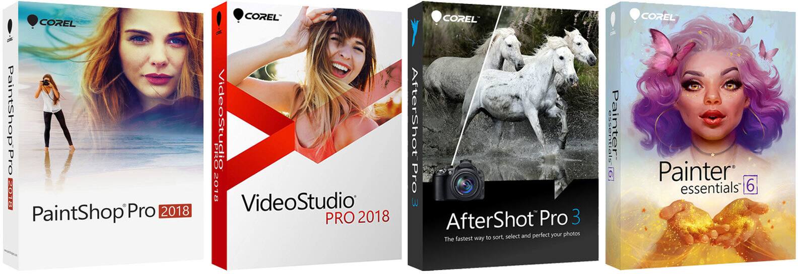 - PaintShop Pro 2018
- VideoStudio Pro 2018
- AfterShot Pro 3
- Painter essentials 6