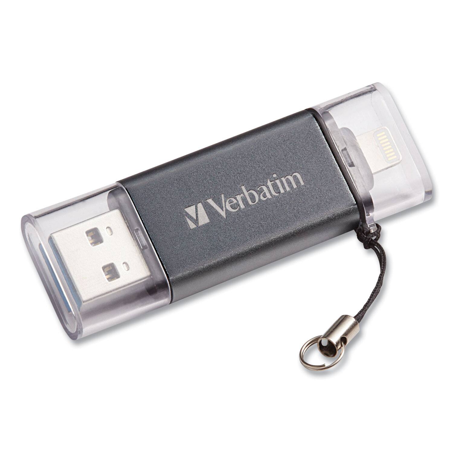 Alt View 1. Verbatim - Verbatim 49301 64 GB Store 'n' Go Dual USB 3.0 Flash Drive for Apple Lightning Devices - Graphite - Graphite.