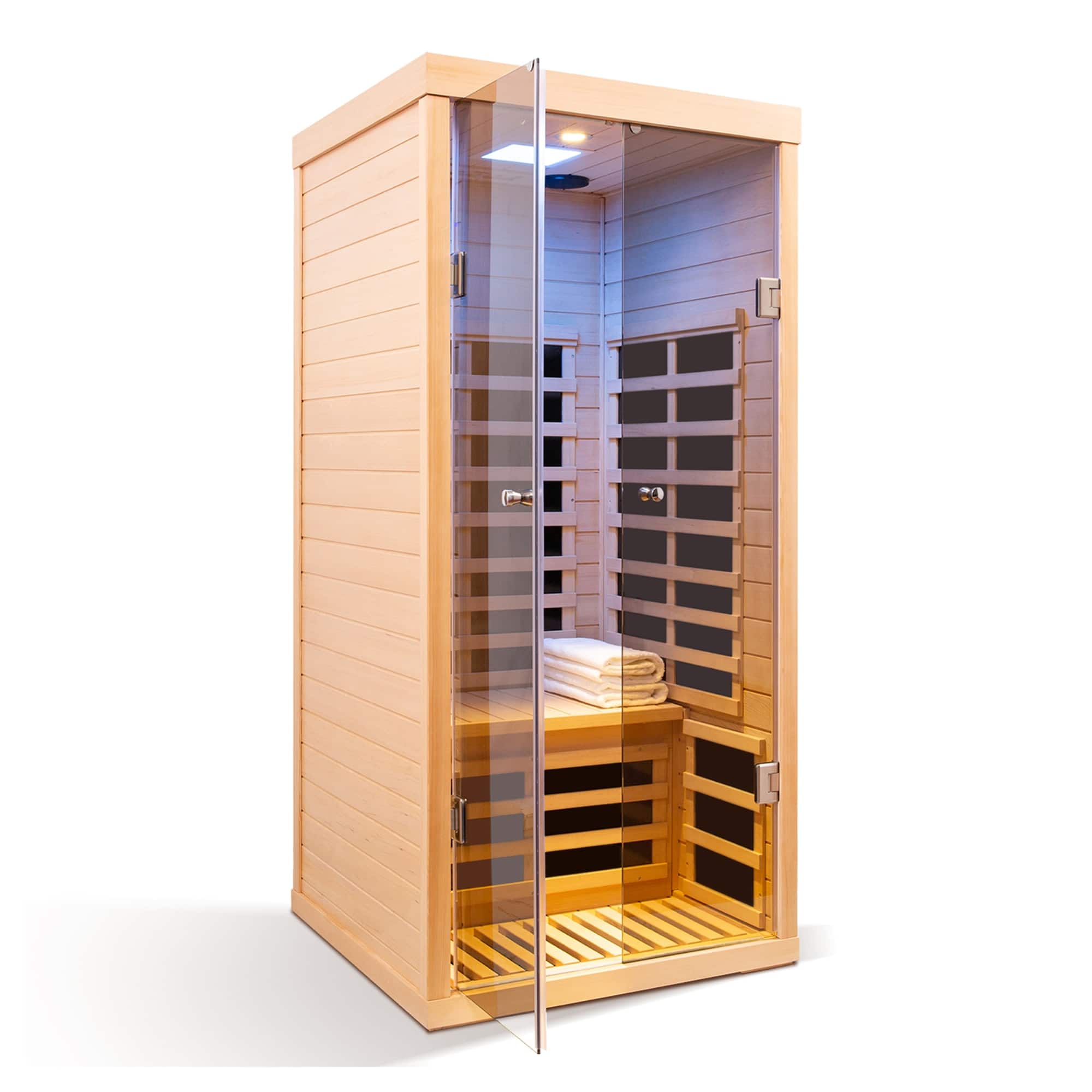 RYHNUYNE - One Person Far Infrared Sauna, Hemlock Wood, Low EMF, 7 Heating Panels, 1420W, Bluetooth Audio, Indoor Use - Natural Wood price history on PriceWatchPro