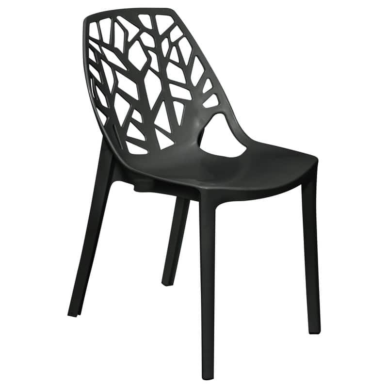 Front. LeisureMod - Cornelia Modern Stackable Accent Dining Chair with Cut Out Backrest Design for Dining Rooms or Patios - Solid Black.