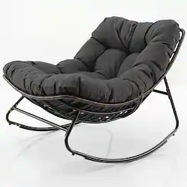 Costway - Patio Papasan Rocking Chair,Oversized Egg-shaped Rocker with Thick Cushioned Seat - Gray