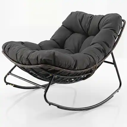 Front. Costway - Costway Patio Papasan Rocking Chair,Oversized Egg-shaped Rocker with Thick Cushioned Seat - Gray.