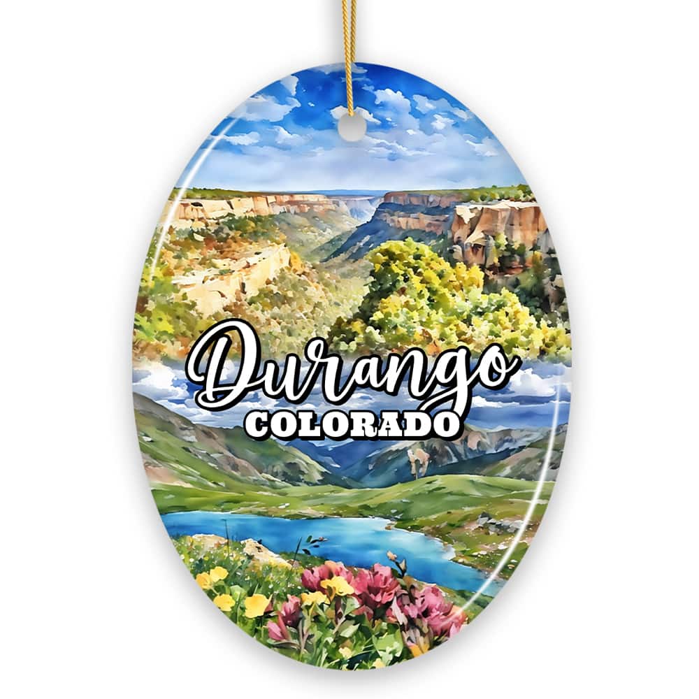 OrnamentallyYou - Rustic Durango Colorado Ornament, Mountain Train Town Christmas Gift (Oval) - Multi-colored