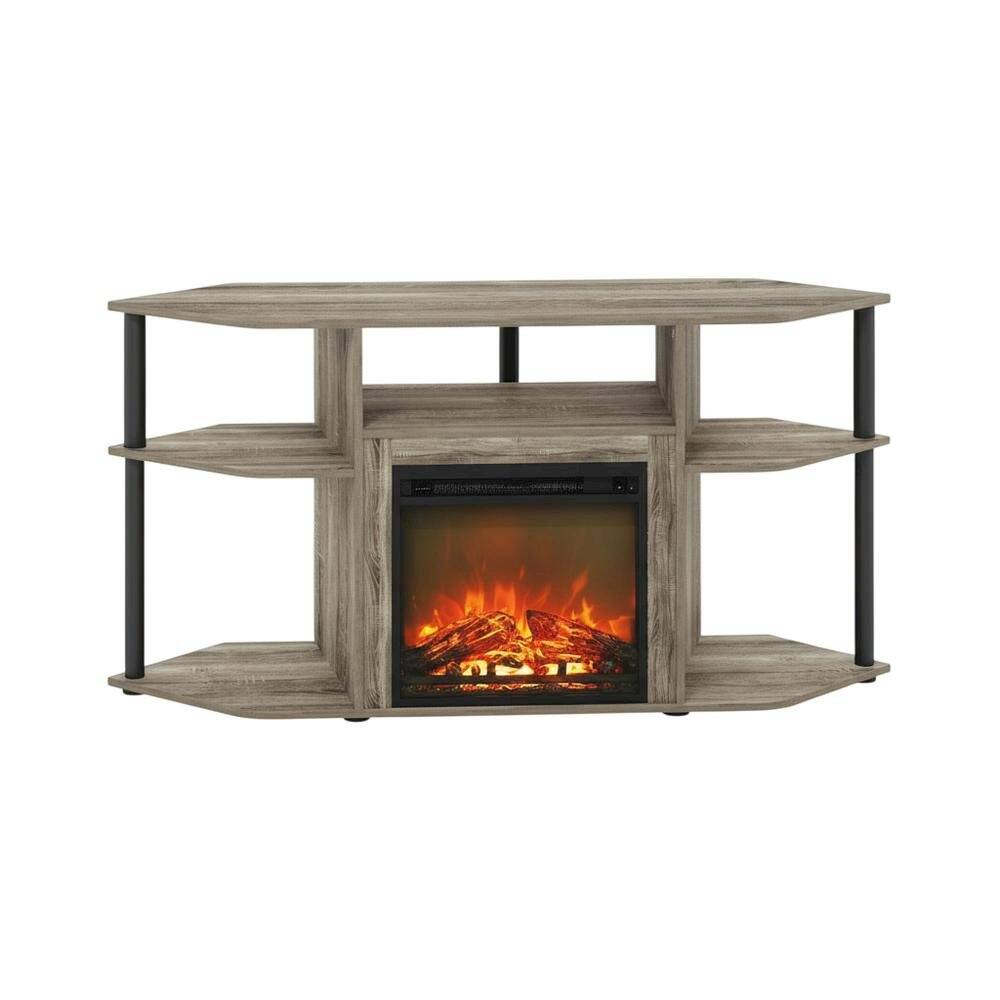 Alt View 3. FurniFact - Gray open storage corner fireplace TV stand, 55-inch screens, wood veneer finish - Gray.