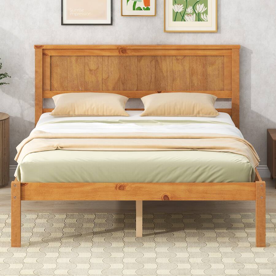 APRILSOUL Platform Bed Frame with Headboard Wood Slat Support No Box ...