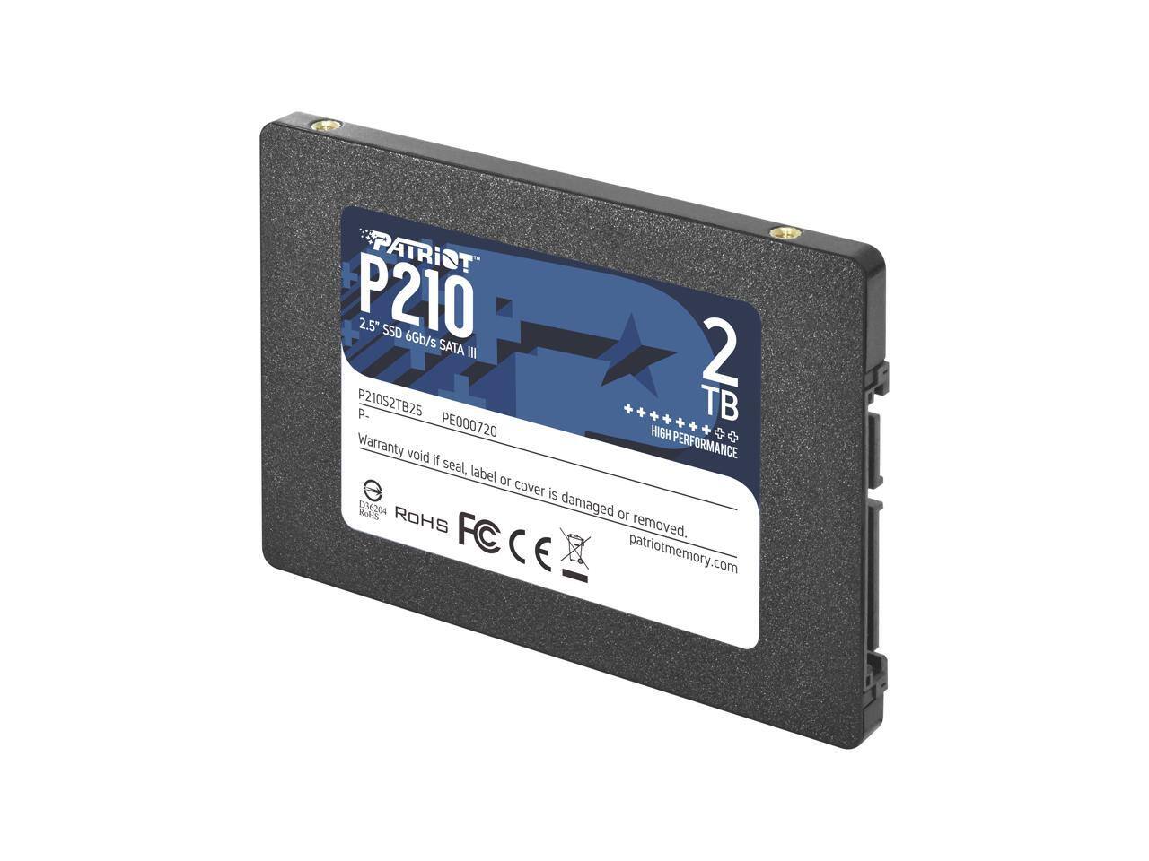 PATRIOT P210 2.5" SSD 6Gb/s SATA III  
P210S2TB25  
PE000720  
2TB  
Warranty void if seal, label or cover is damaged or removed.  
RoHS  
FC  
CE  
patiotmemory.com