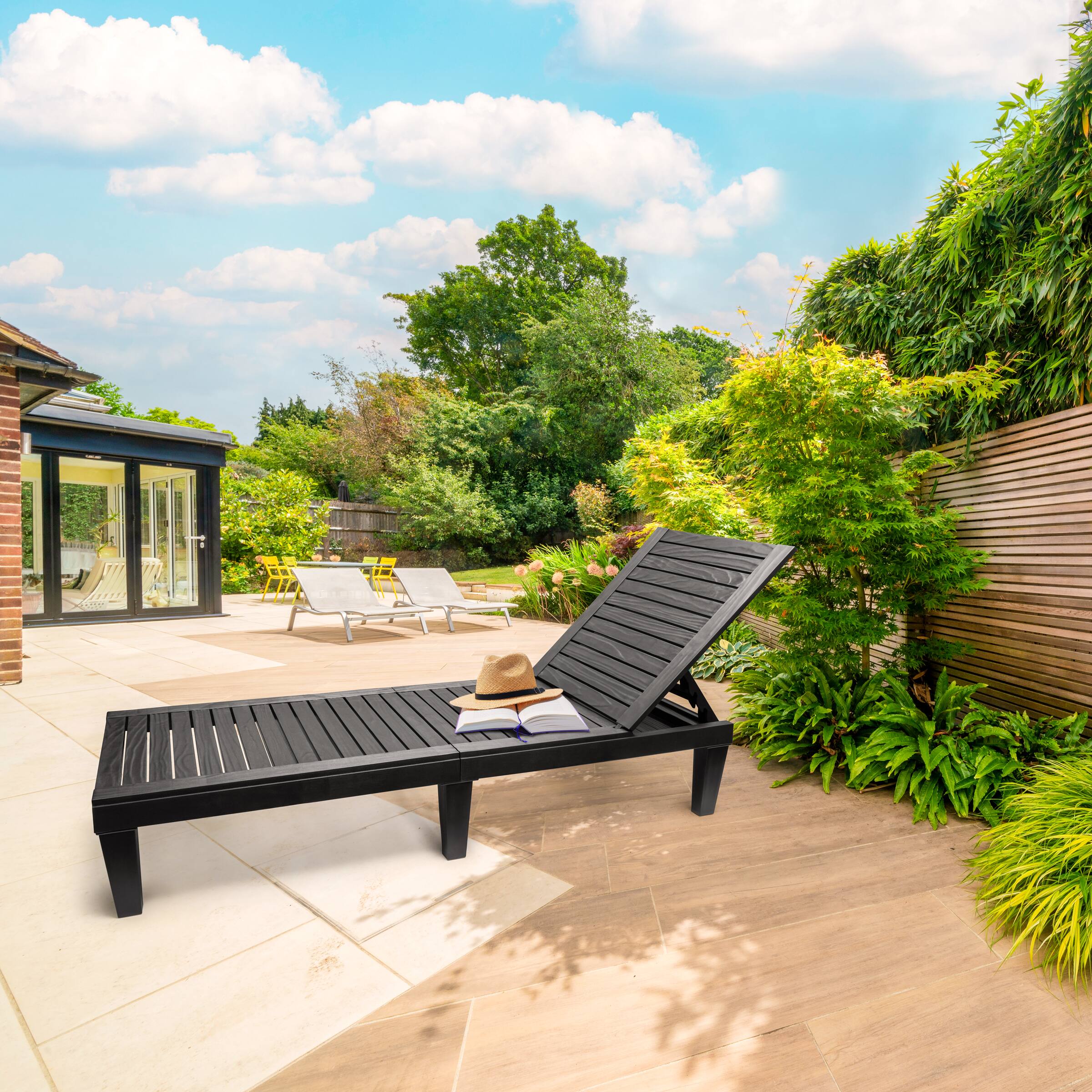 Back. Sorbus - Sorbus Outdoor Chaise Lounge Chair - For Poolside, Tanning, Sunbathing Patio, Deck, Beach  Folding Sunbed/Furniture - Black.