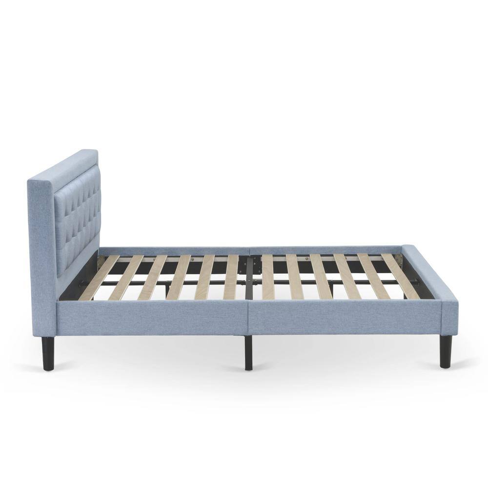 Alt View 2. East West Furniture - FN11Q-2GA0C 3-Piece Fannin Queen Bedroom Set with 1 Modern Bed and 2 Night Stands for Bedrooms - Denim Blue Linen Fabric - Denim Blue.
