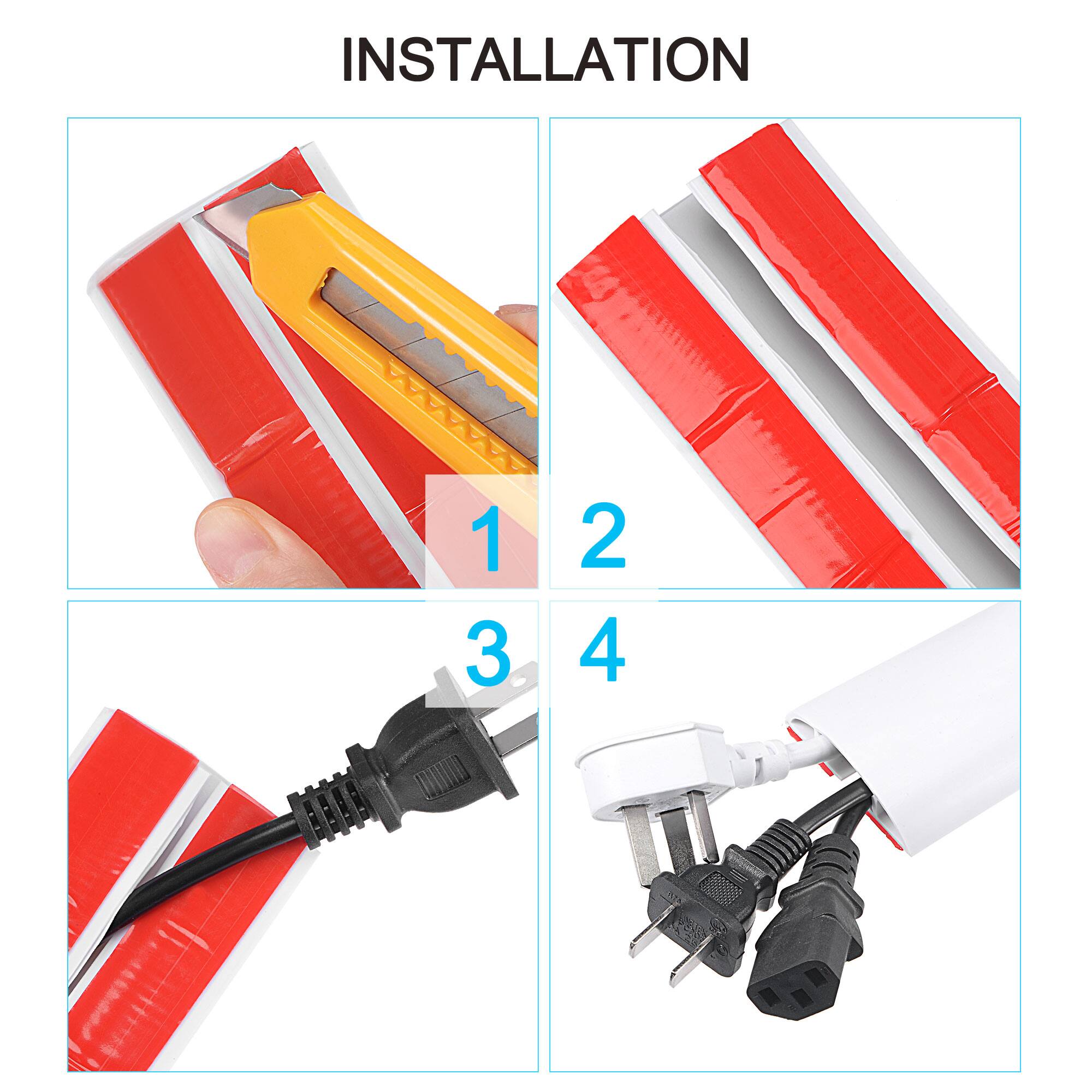 Alt View 4. Unique Bargains - Floor Cord Cover Cable Protector 0.4" W x 0.24" H 6.6ft Cable Management for Home Office - White.