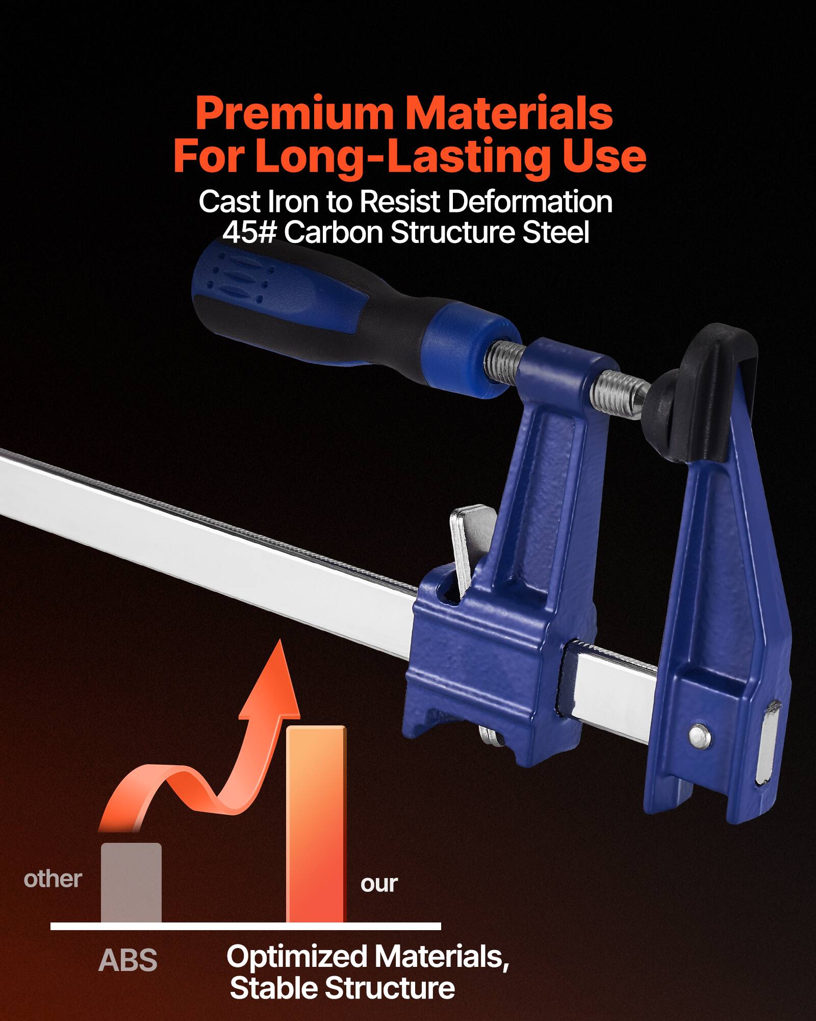 Premium Materials For Long-Lasting Use  
Cast Iron to Resist Deformation  
45# Carbon Structure Steel  

other our ABS Optimized Materials, Stable Structure