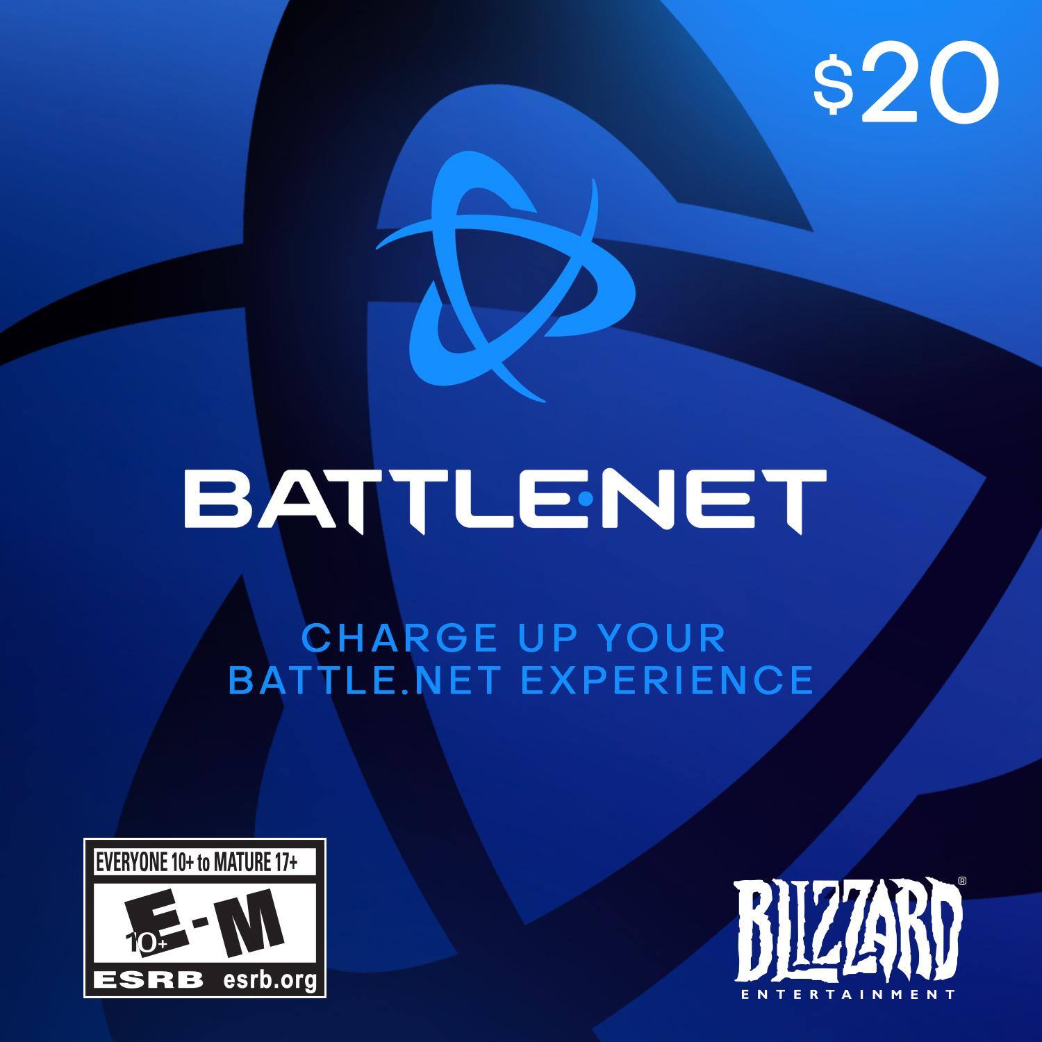 $20 Battle.net Charge Up Your Battle.net Experience. Everyone 10+ to Mature 17+ - M 10+ ESRB esrb.org Blizzard Entertainment.