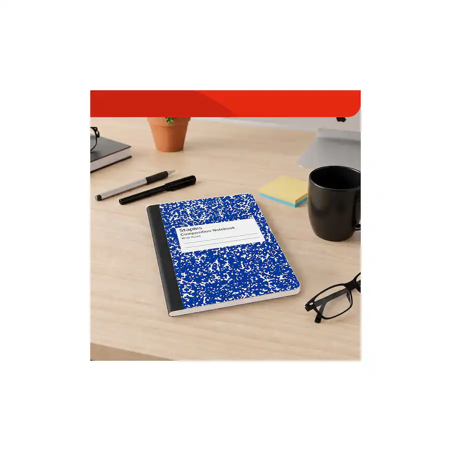 Subject Wide Ruled Blue Notebook Staples Composition Notebook, 9.75” x 7.5”, Wide Ruled, 100 Sheets ...