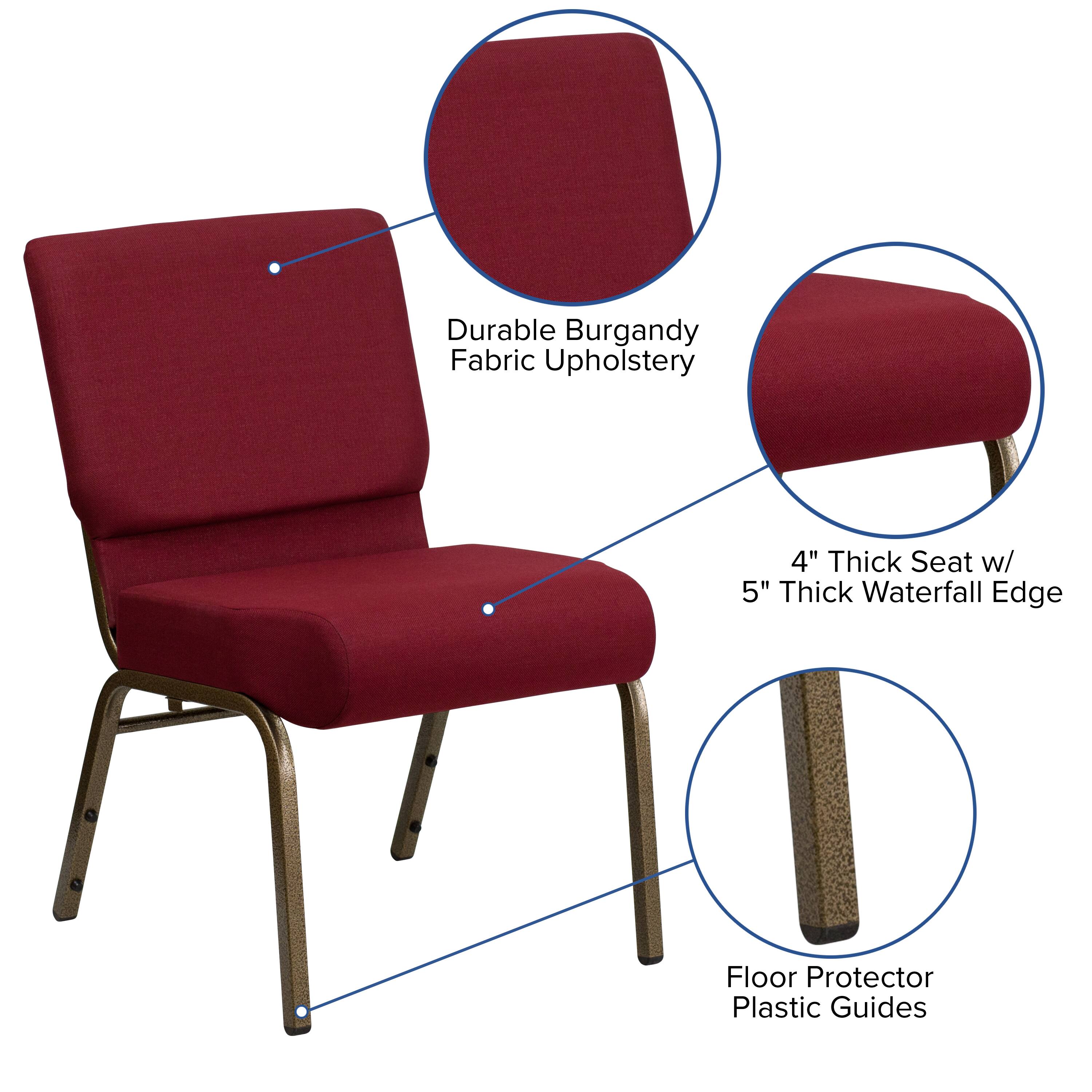 Durable Burgundy Fabric Upholstery  
4" Thick Seat w/ 5" Thick Waterfall Edge  
Floor Protector Plastic Guides