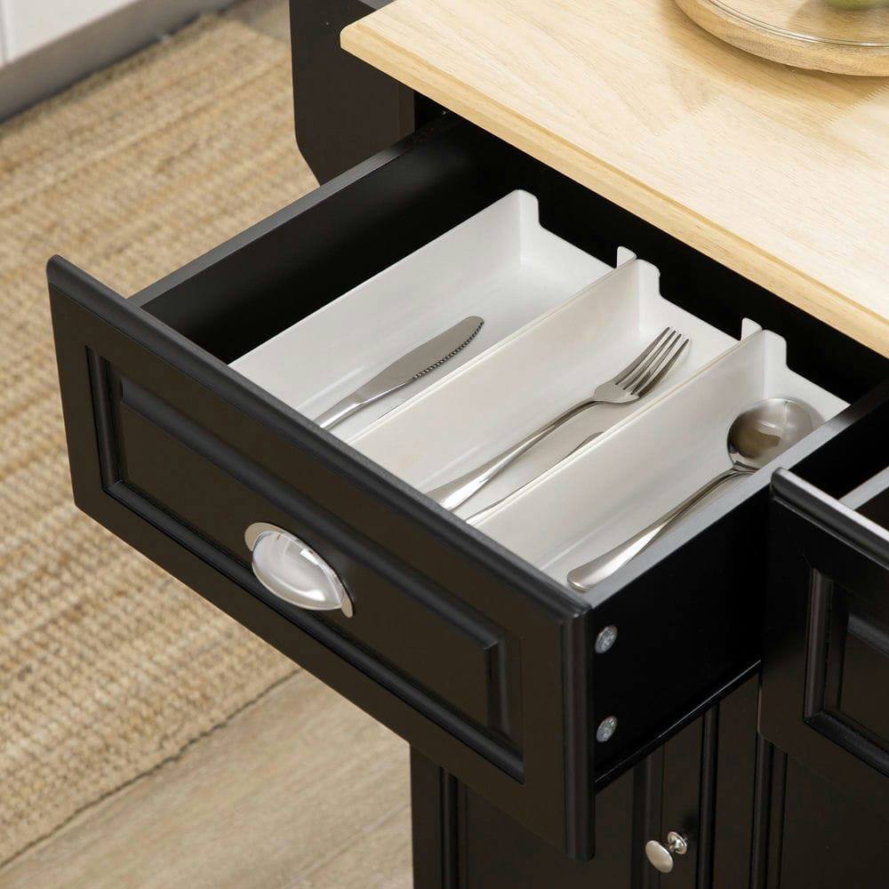 Angle. Kadyn - Triple-Cabinet Kitchen Island on Wheels, Kitchen Storage Cabinet with Drawers, Rolling Utility Cart, Black - Black.