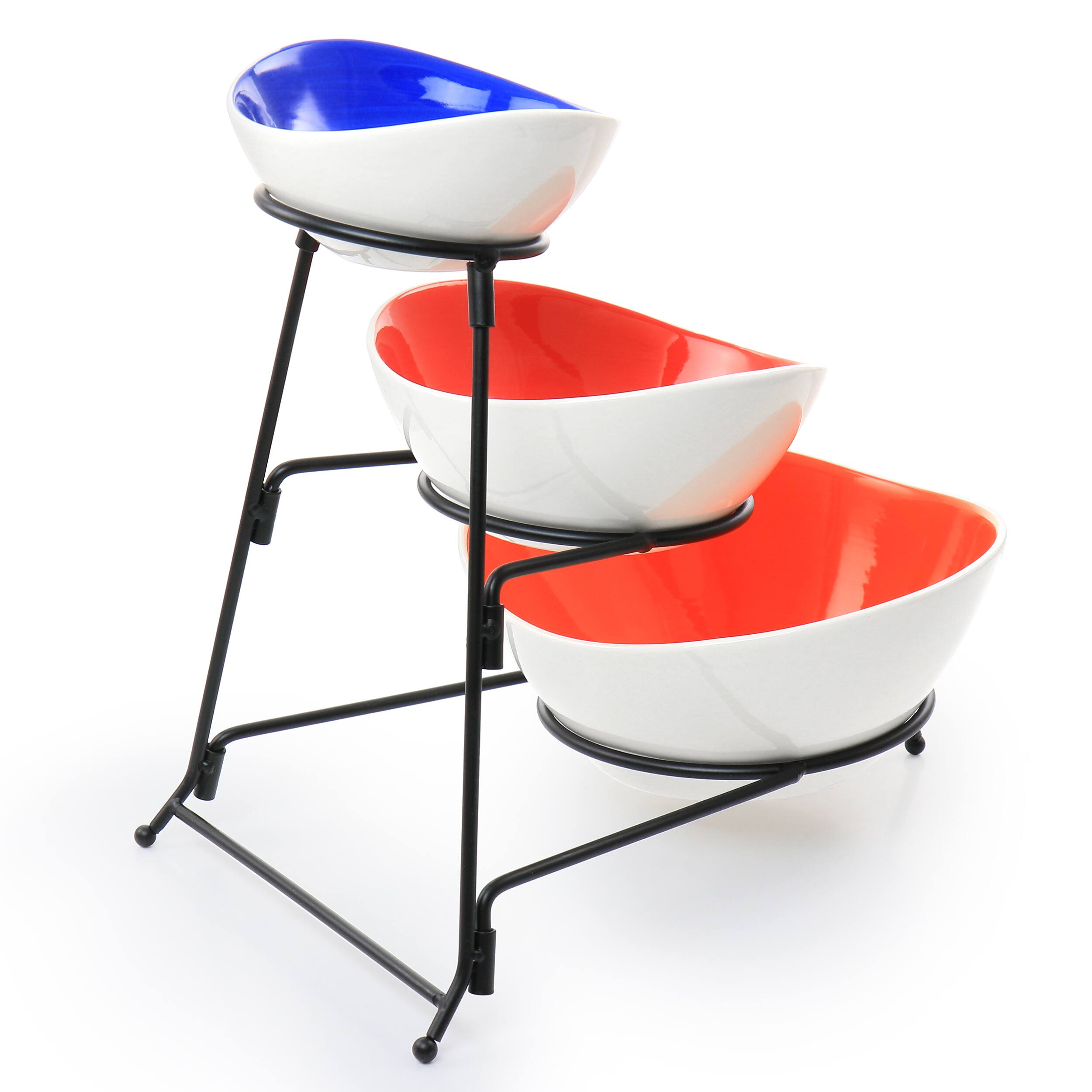 Alt View 1. Gibson - Gibson Home Crenshaw 4 Piece Hand Painted Stoneware 3-Tier Serving Bowl Set with Metal Rack - Multi.