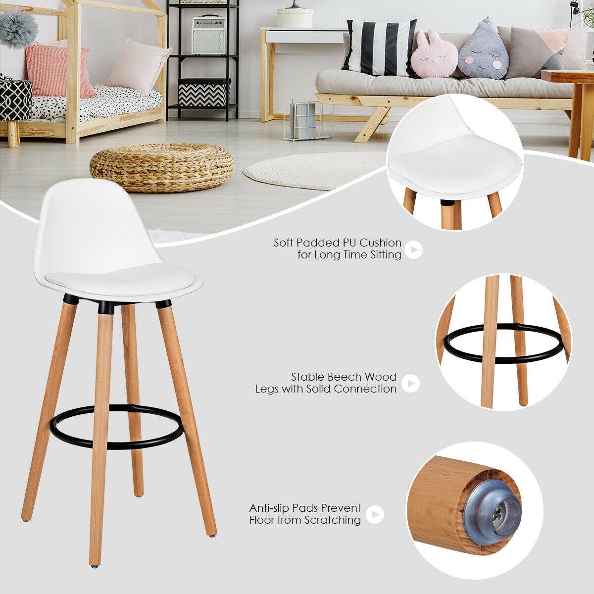 Soft Padded PU Cushion for Long Time Sitting, Stable Beech Wood Legs with Solid Connection, Anti-slip Pads Prevent Floor from Scratching